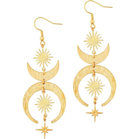 Jewelry - Gothic Boho Sun Moon Star Dangle Earrings Copper Gold Womens Jewelry